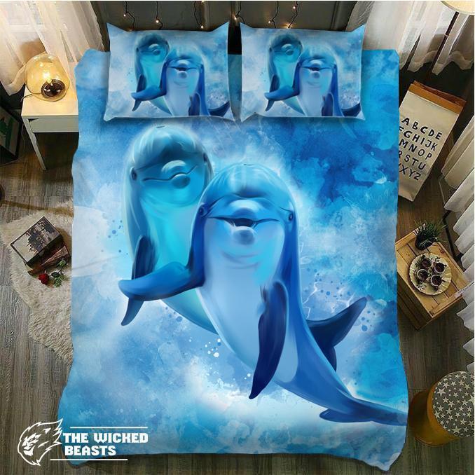 Watercolor Blue Dolphins3D Customized Duvet Cover Bedding Sets
