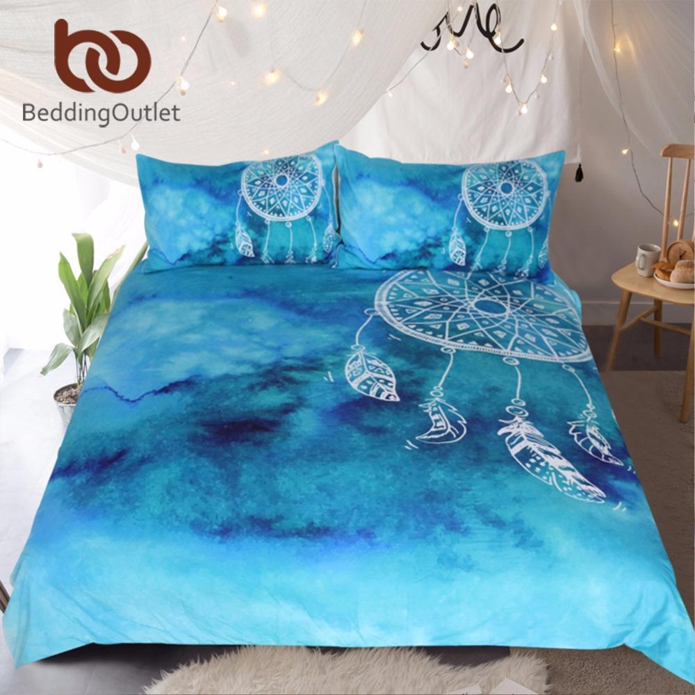 Watercolor Dreamcatcher King Blue Bedclothes for Adult Kids Luxury Chinesetyle Quilt Cover 3D Customized Duvet Cover Bedding Sets