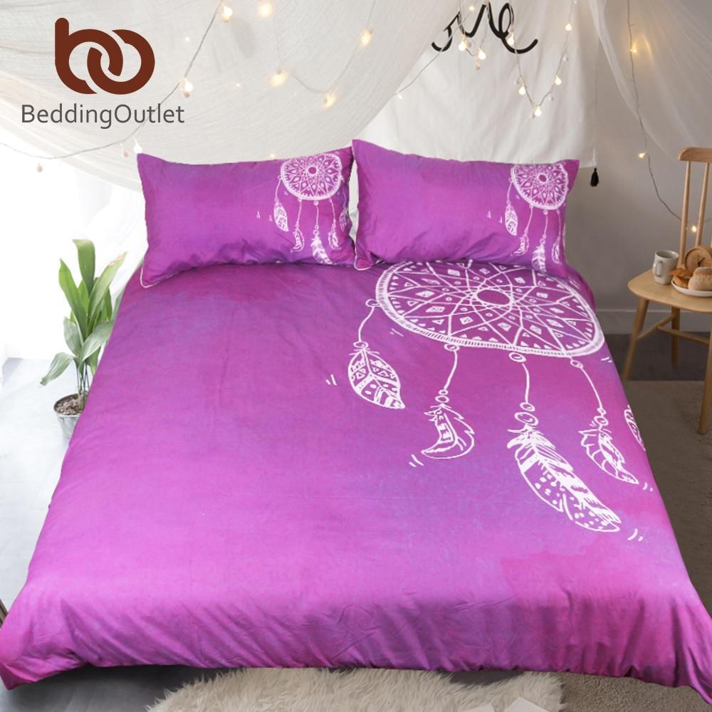 Watercolor Dreamcatcher Purple and White Double Quilt Cover Girls Bedclothes 3D Customized Duvet Cover Bedding Sets