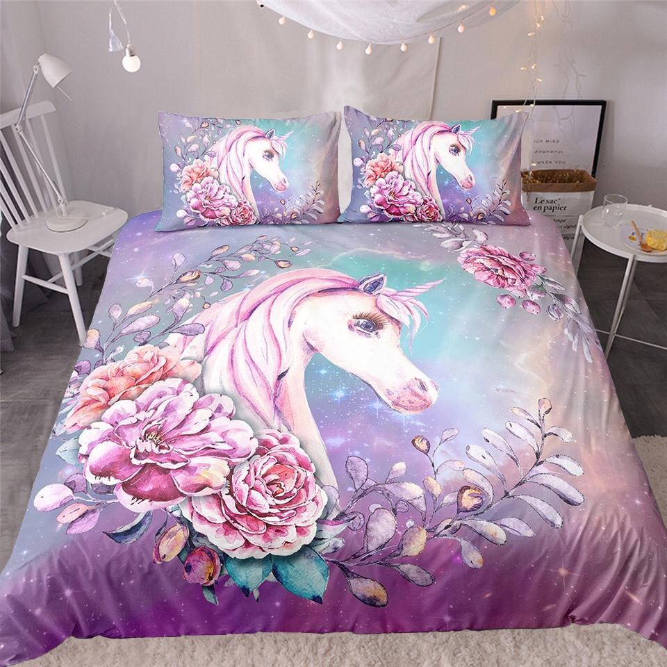 Watercolour Floral Unicorn 3D Customized Duvet Cover Bedding Sets