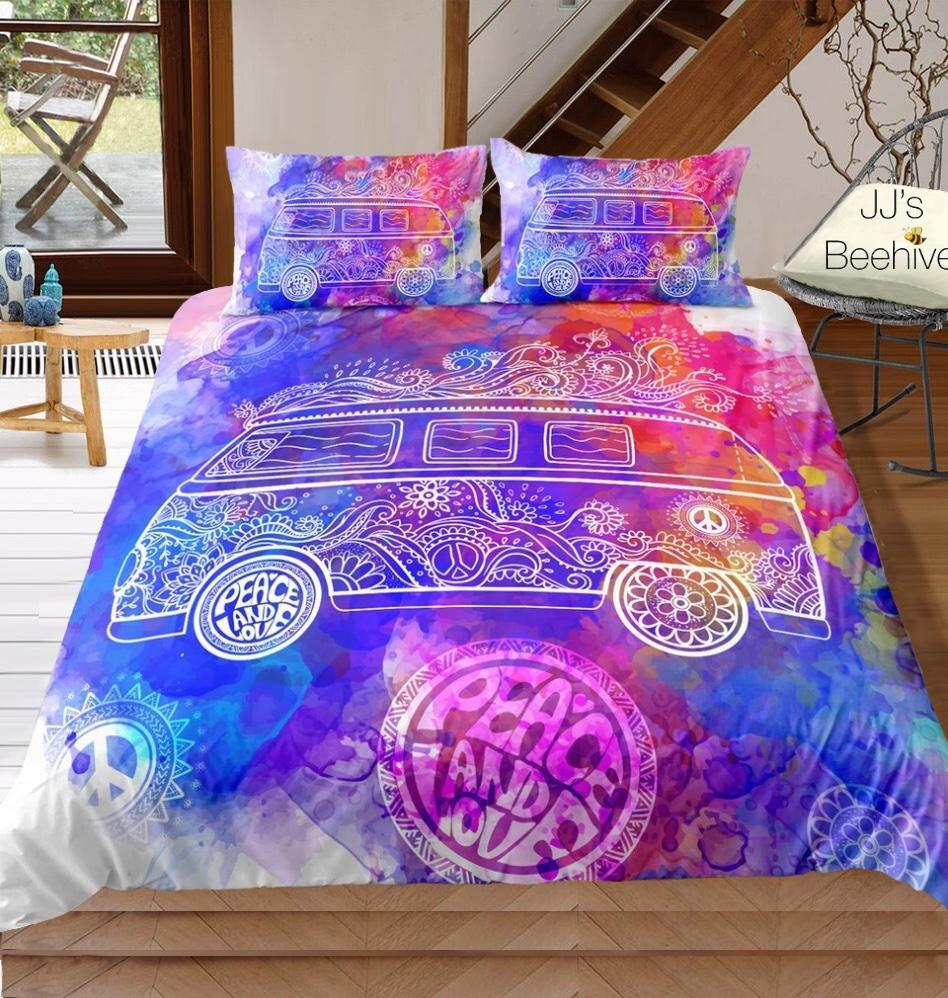 Watercolour Hippie Peace Combi Van 3D Customized Duvet Cover Bedding Sets