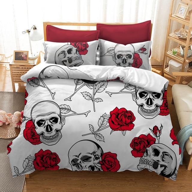 white 3D rosekull3D Customized Duvet Cover Bedding Sets