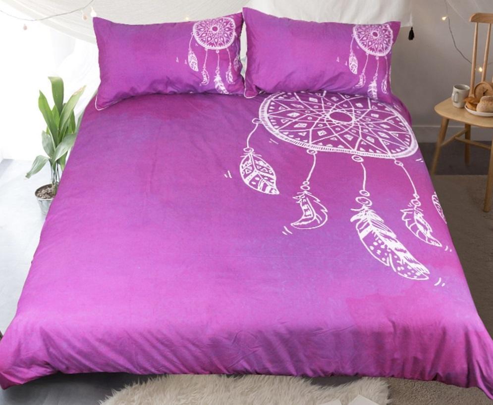 White Dreamcatcher Purple Background ART HOP 3D Customized Duvet Cover Bedding Sets