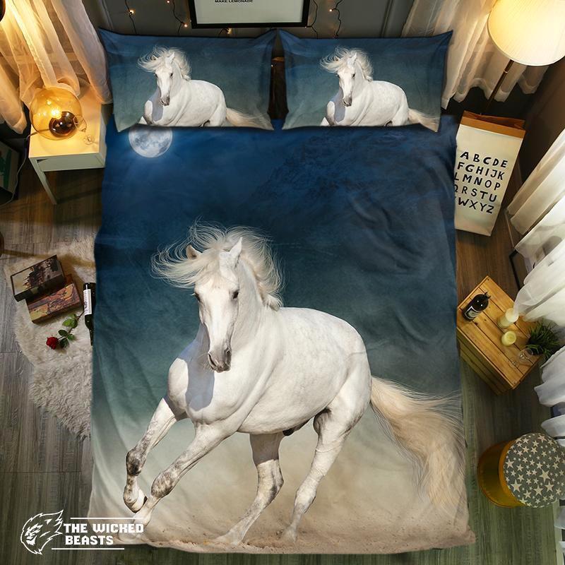 White Horse And Moon3D Customized Duvet Cover Bedding Sets