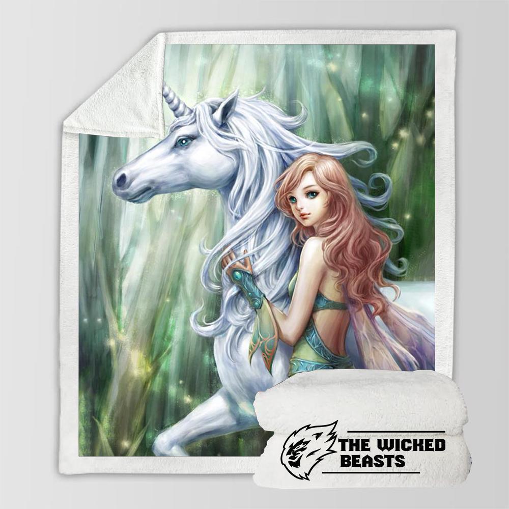 White Unicorn And Girl Blanket3D Customized Duvet Cover Bedding Sets