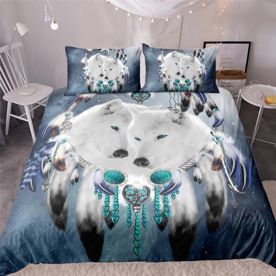 White Wolf Dreamcatcher 3D Customized Duvet Cover Bedding Sets