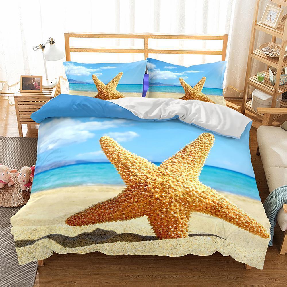 Wholesale bedding-3D Natural Scenery Starfish Printed 4 Bedding Sets duvet cover set