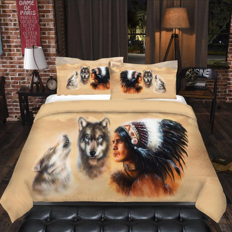 Wolf And American3D Customized Duvet Cover Bedding Sets