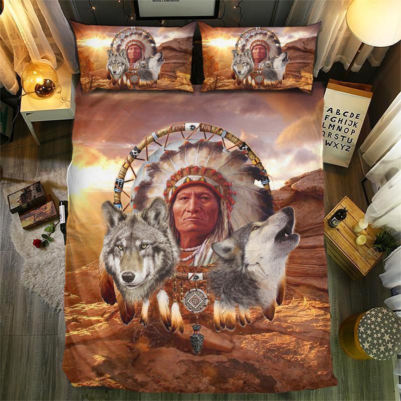 Wolf And Native Indian Chief 092433D Customized Duvet Cover Bedding Sets