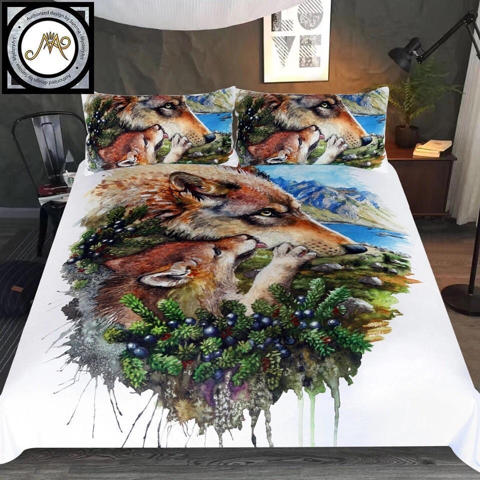 Wolf Cub Mother by SunimaArt Bedding Set