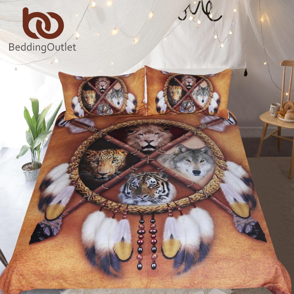 Wolf Dreamcatcher Native American 3D Animal Tribal Bedspreads Lion Tiger Leopard et3D Customized Duvet Cover Bedding Sets