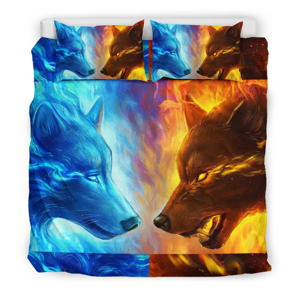 Wolf Fire and Ice 3D Customized Duvet Cover Bedding Sets
