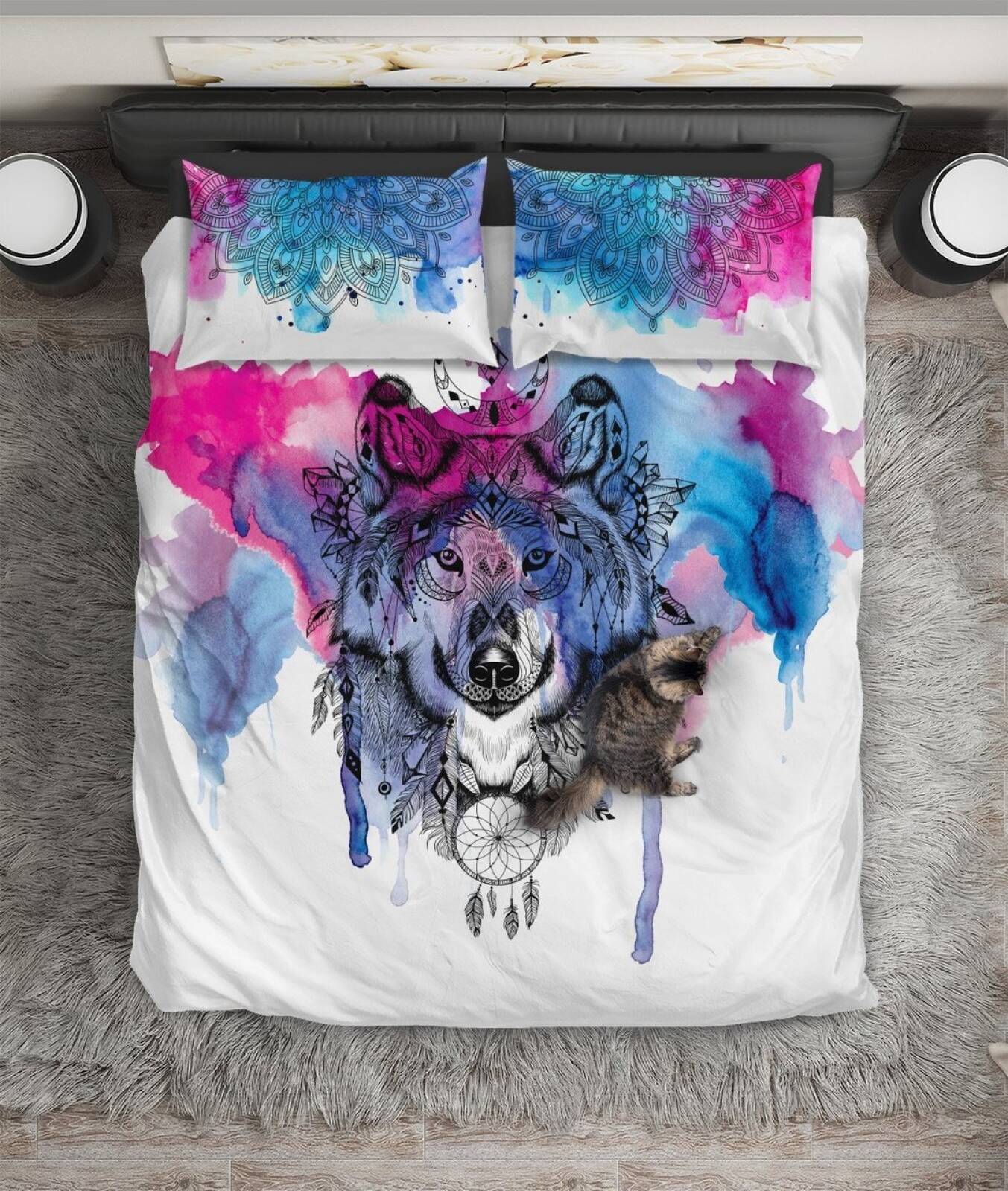 Wolf Mandala Watercolor ART HOP 3D Customized Duvet Cover Bedding Sets