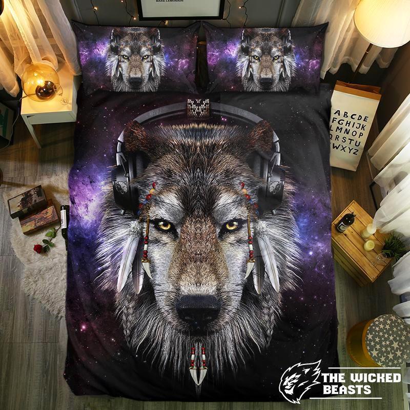 Wolf Wearing Headphone3D Customized Duvet Cover Bedding Sets