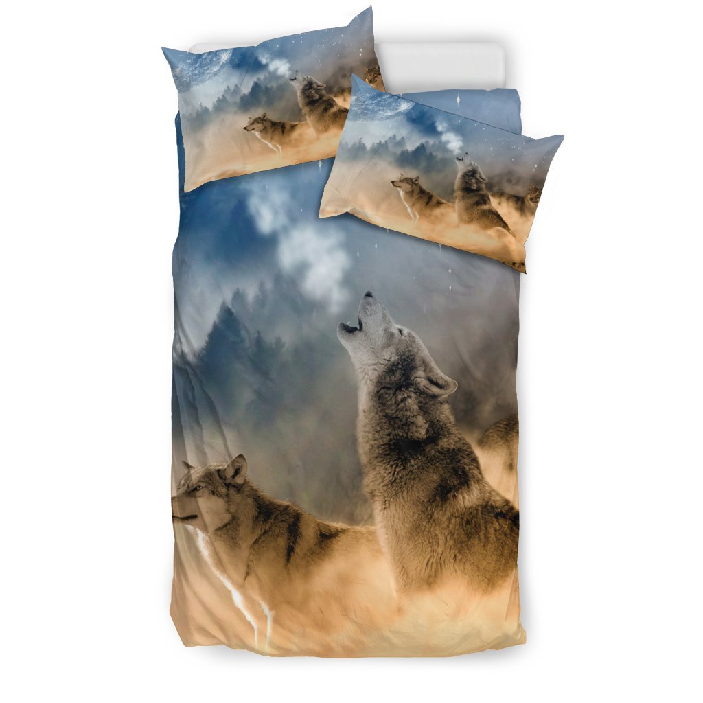 Wolfes Howling Moon 3D Customized Duvet Cover Bedding Sets