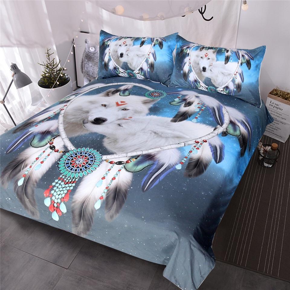 Wolves Couple Heart Dreamcatcher 3D Customized Duvet Cover Bedding Sets
