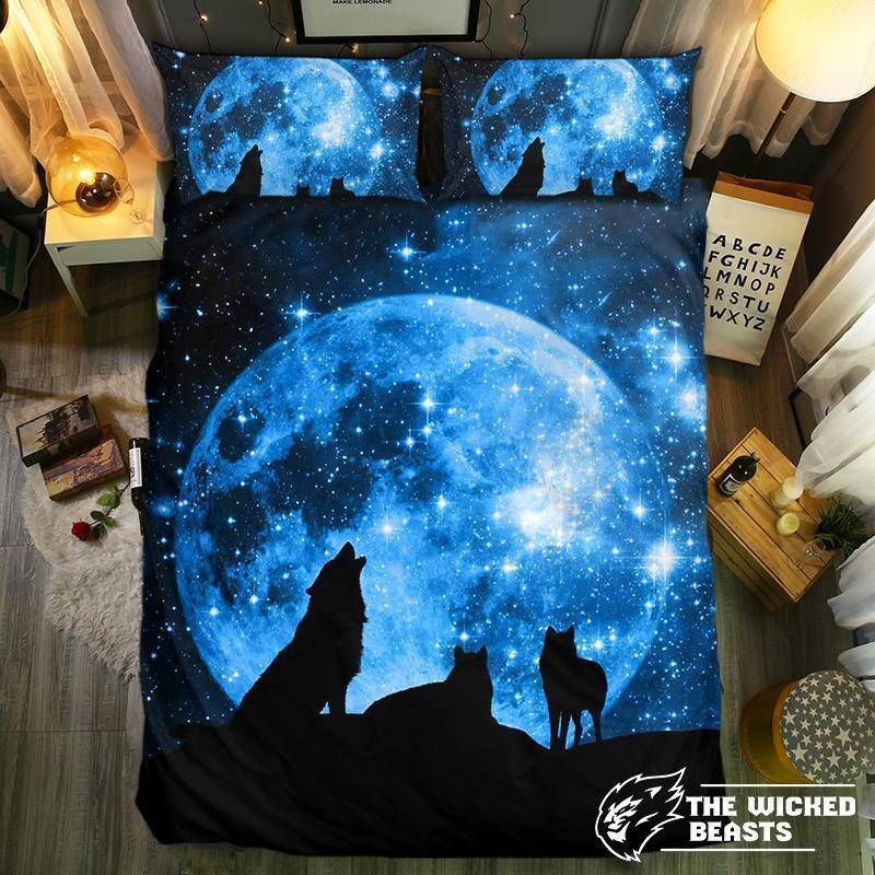 Wolves Howling Blue Moon3D Customized Duvet Cover Bedding Sets