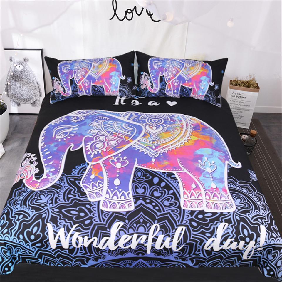 Wonderful Day Colorful Elephant ART HOP 3D Customized Duvet Cover Bedding Sets