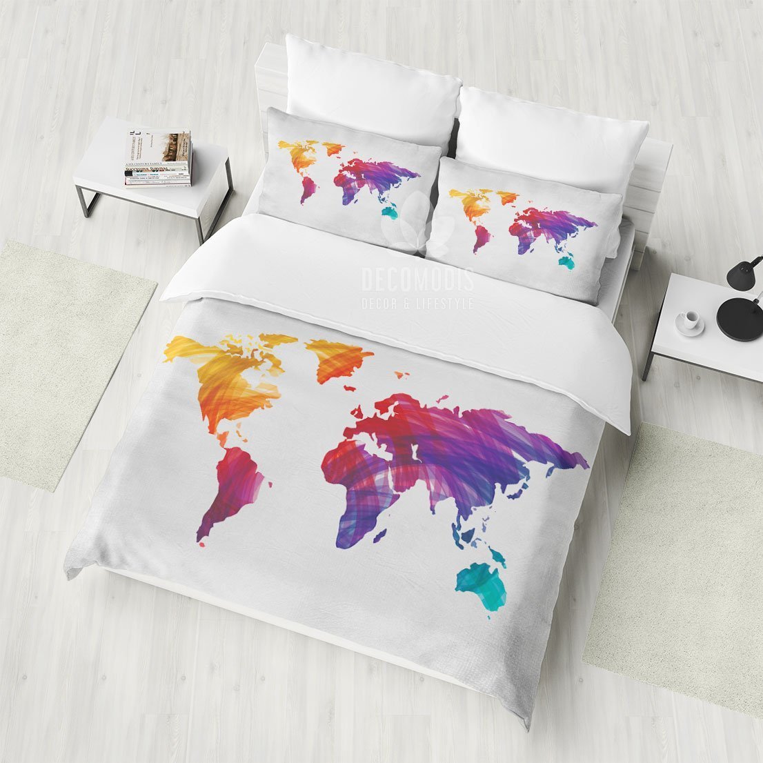 World Map Bedding, Map of the World Duvet Cover Set, Inspirational Travel Bedspread, Interior Bedroom Artbedding Decor