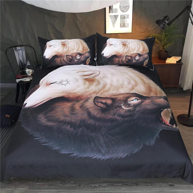 Yin & Yang Wolves Black by JoJoesArt Bedding Set