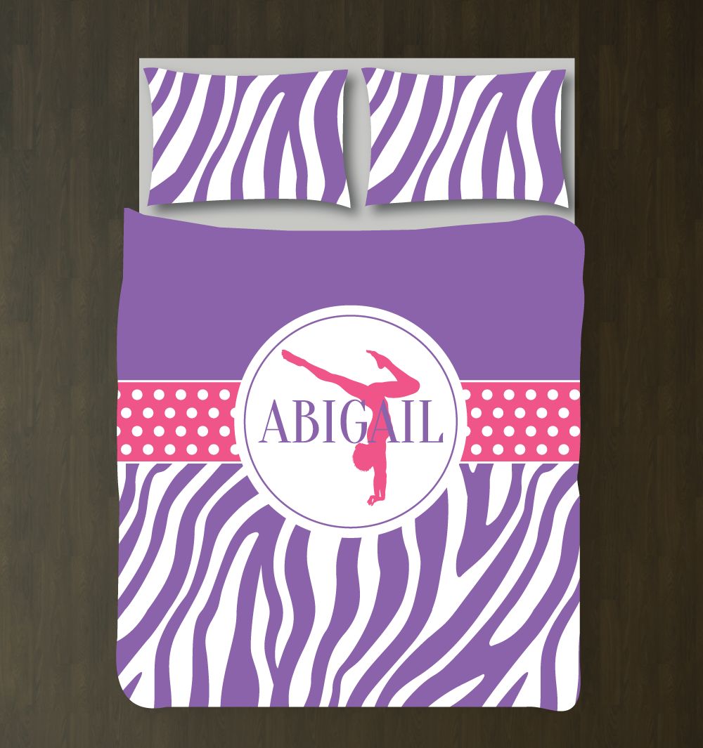 Zebra Print Gymnastics Bedding Set Customized Duvet Cover| Amethyst Purple and Bubble Gum Pink