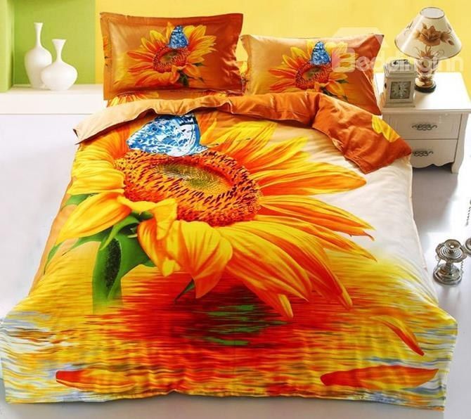 1 Sunflower And Blue Butterfly Bedding Set
