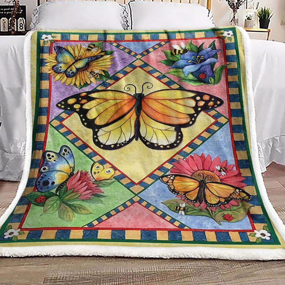 2 Butterfly Sherpa Fleece Blanket