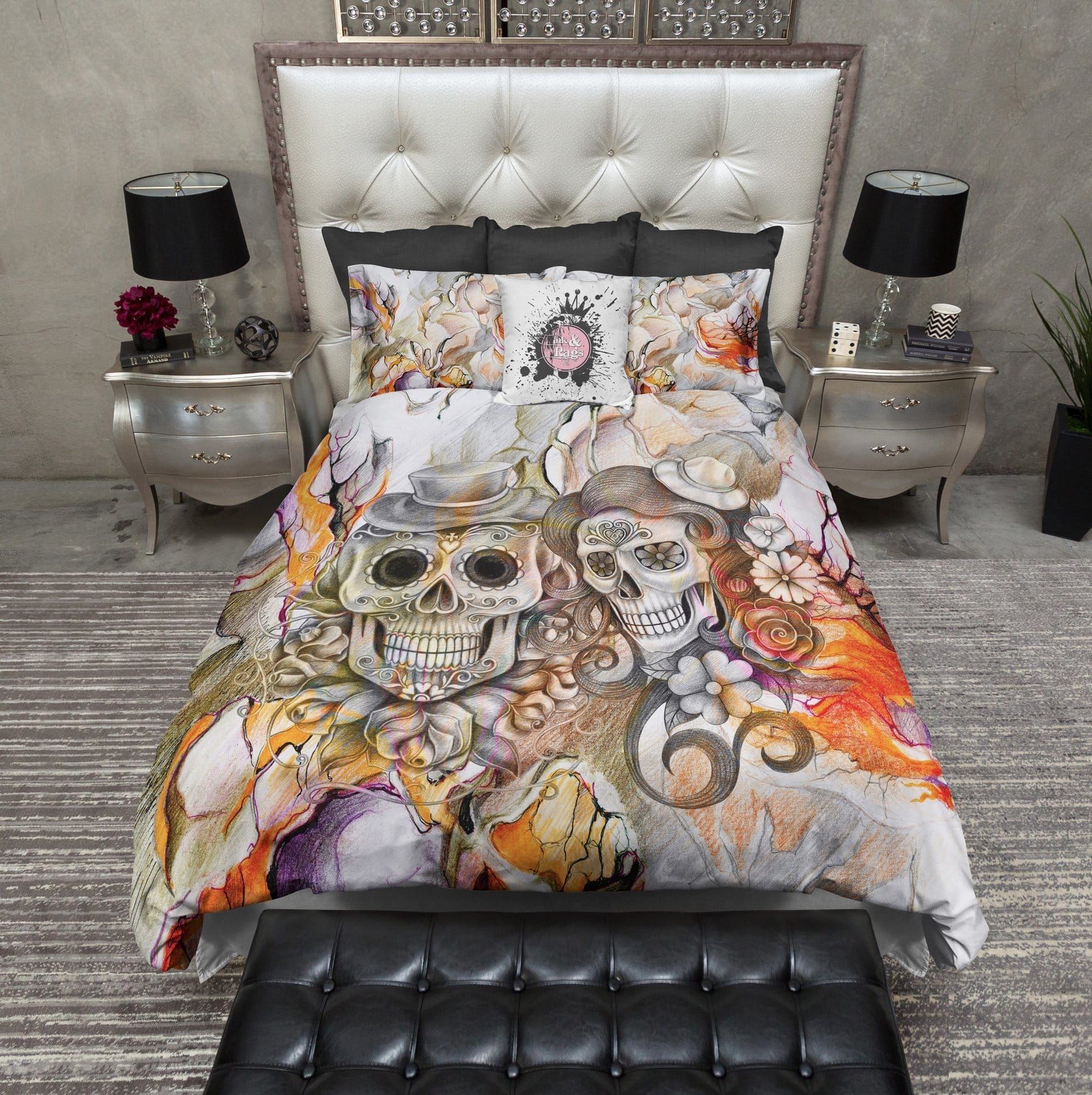 2404 Susk Pencil Sketch Sugar Skull Bedding Set