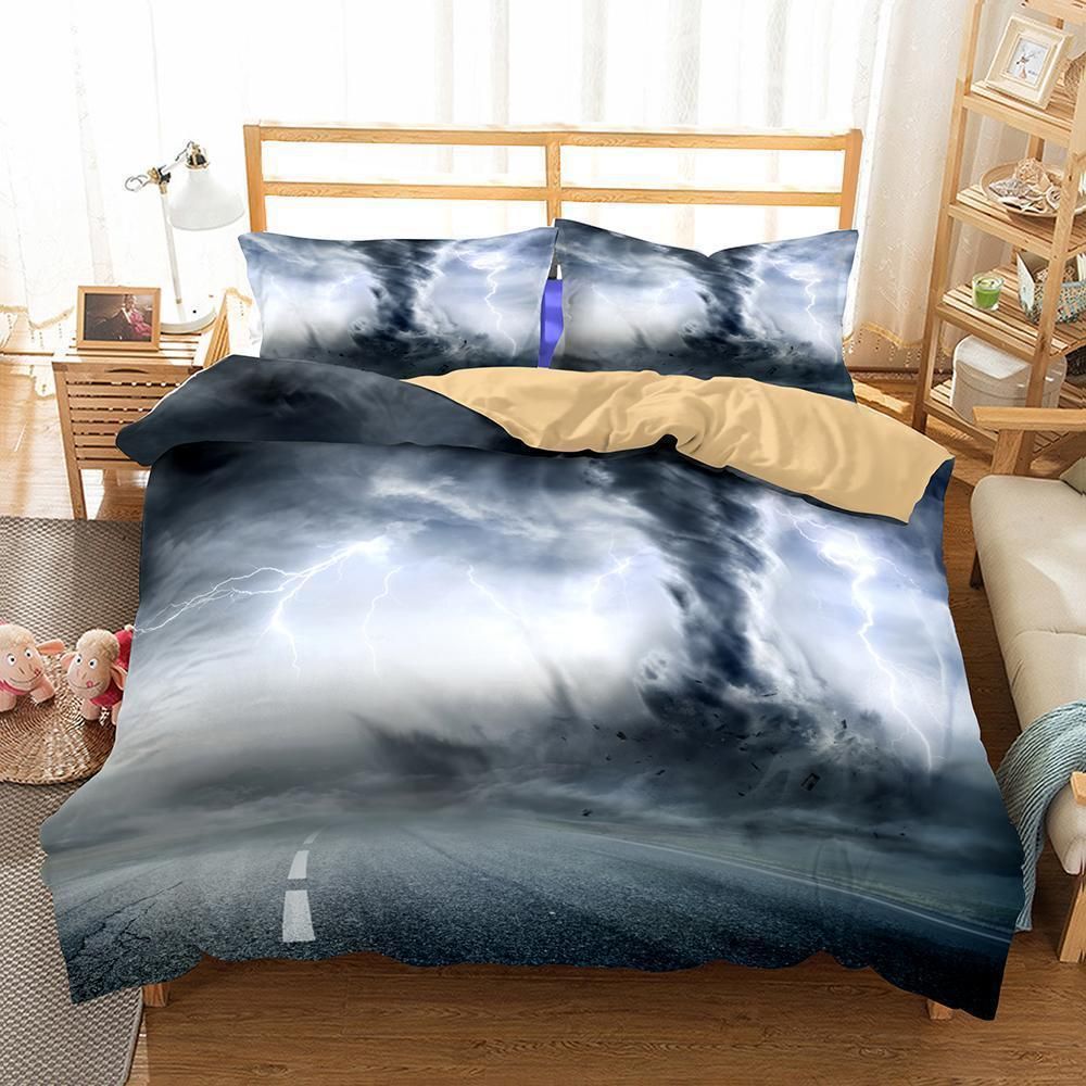 3 Piece Digital Print Tornado Hurricane Florence Path Printed Bedding Set