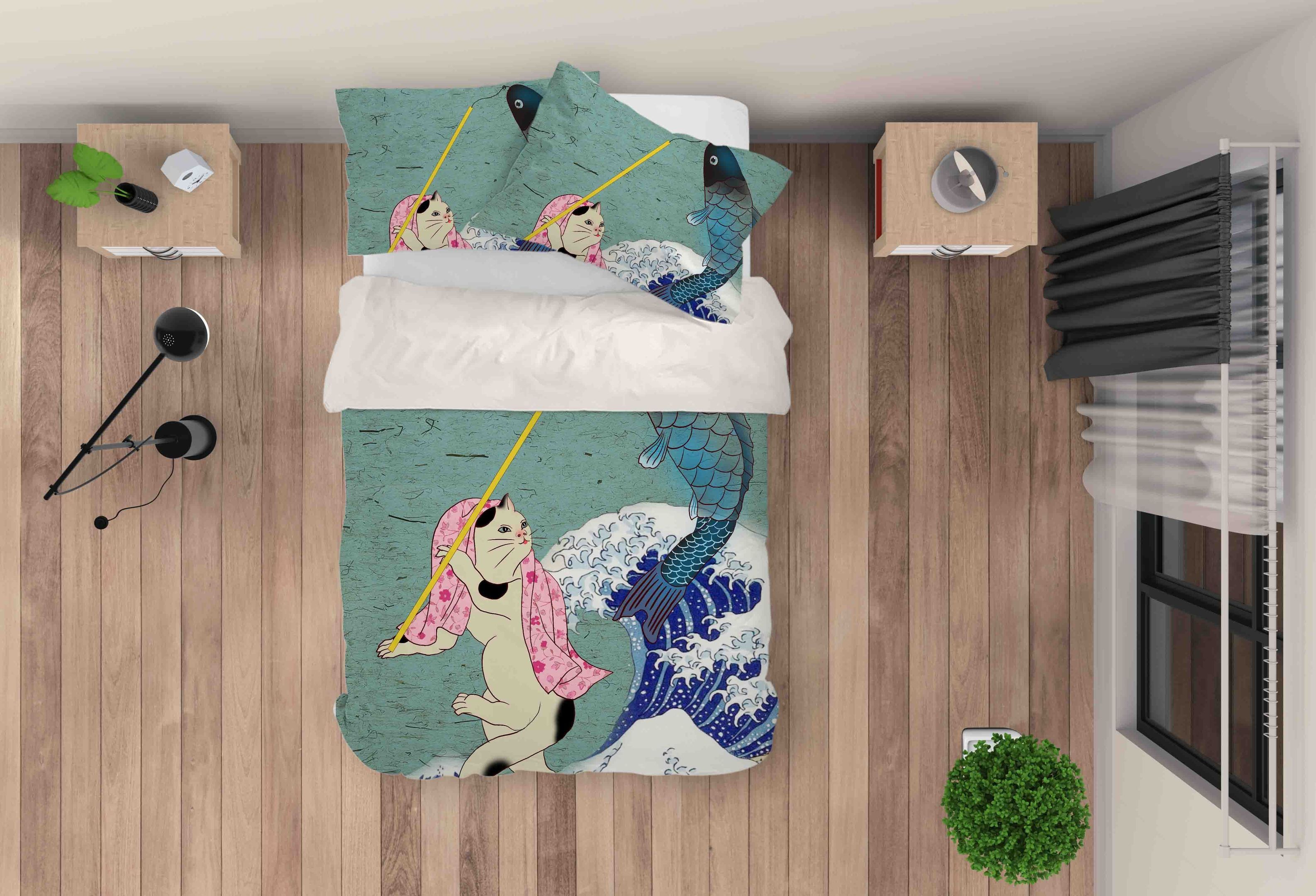 3d Abstract Blue Carp Bedding Set