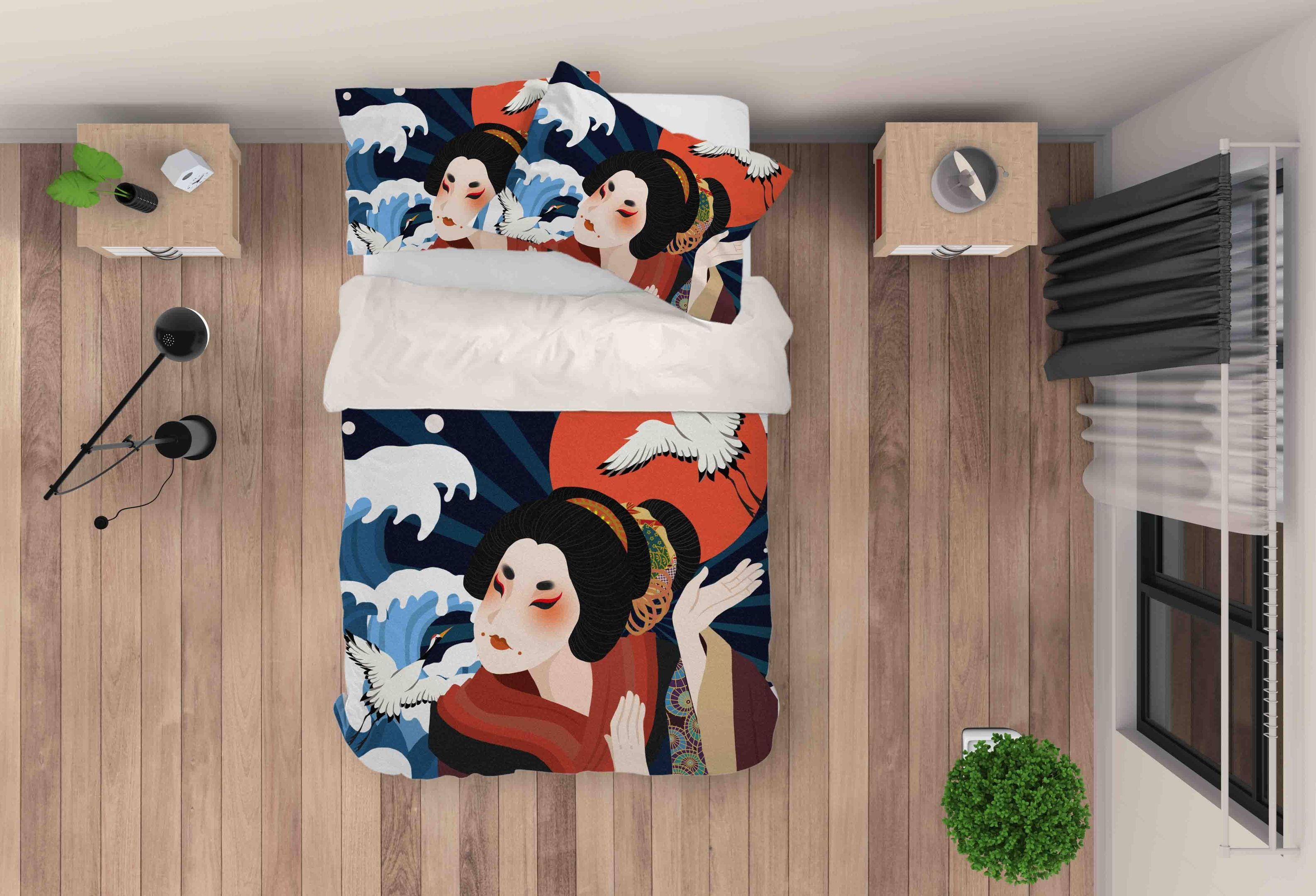 3d Abstract Kimono Beauty Bedding Set