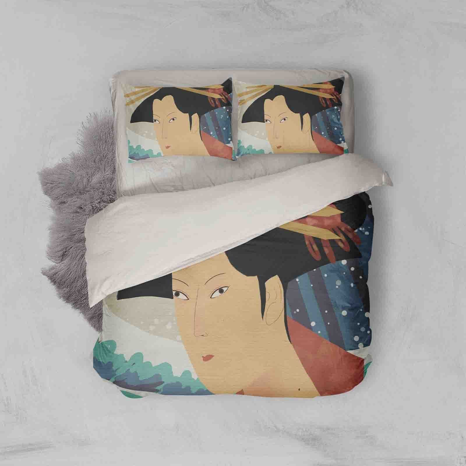 3d Abstract Kimono Beauty Cartoon Bedding Set