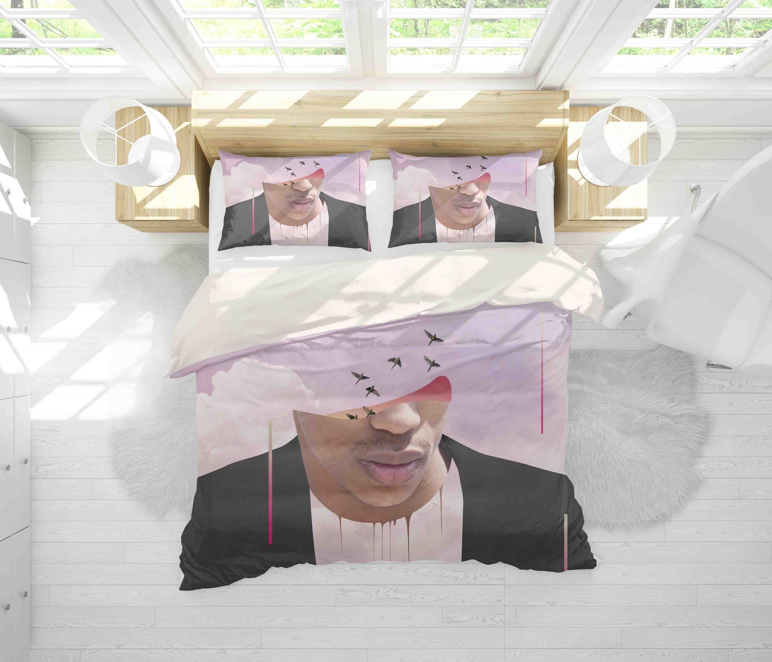 3d Abstract People Photos Purple Bedding Set