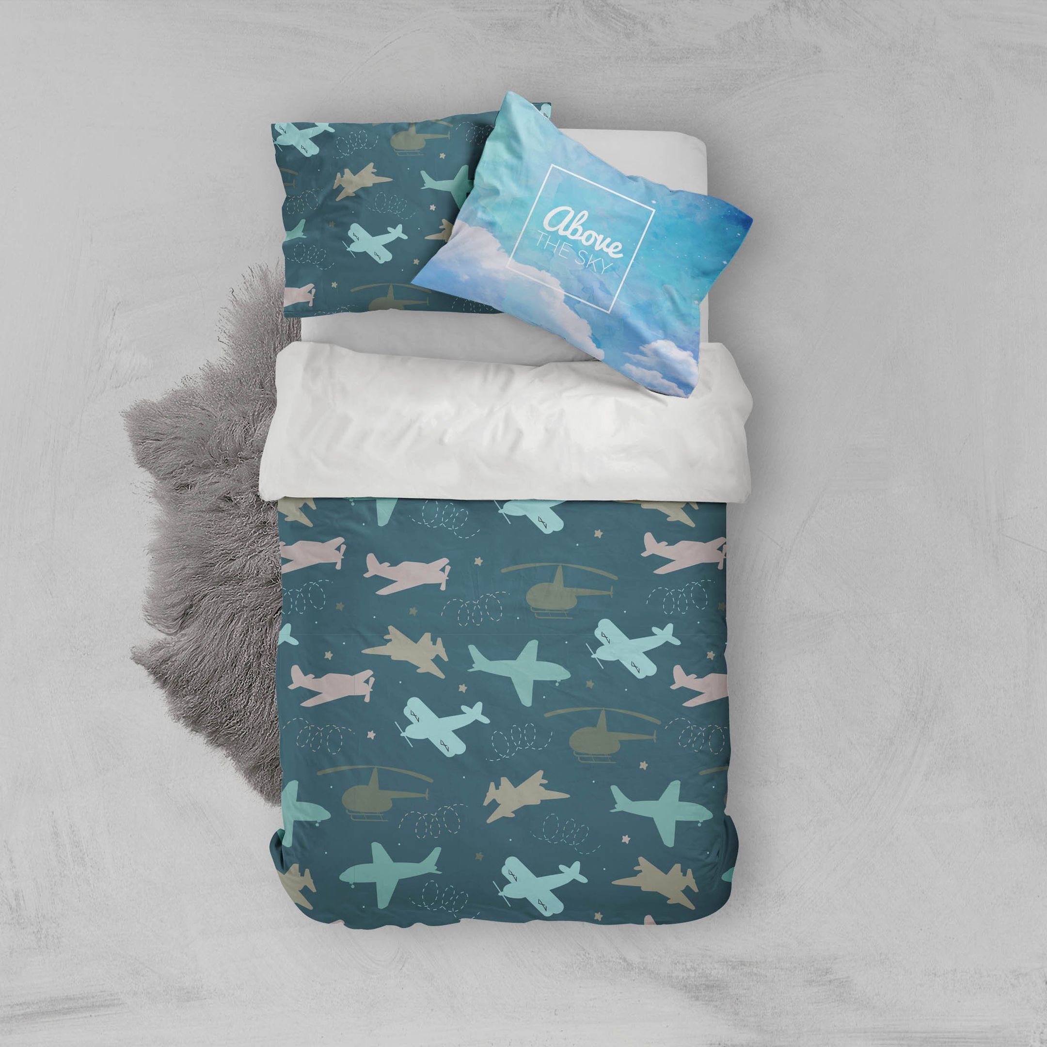 3d Airplane Model Dark Green Bedding Set