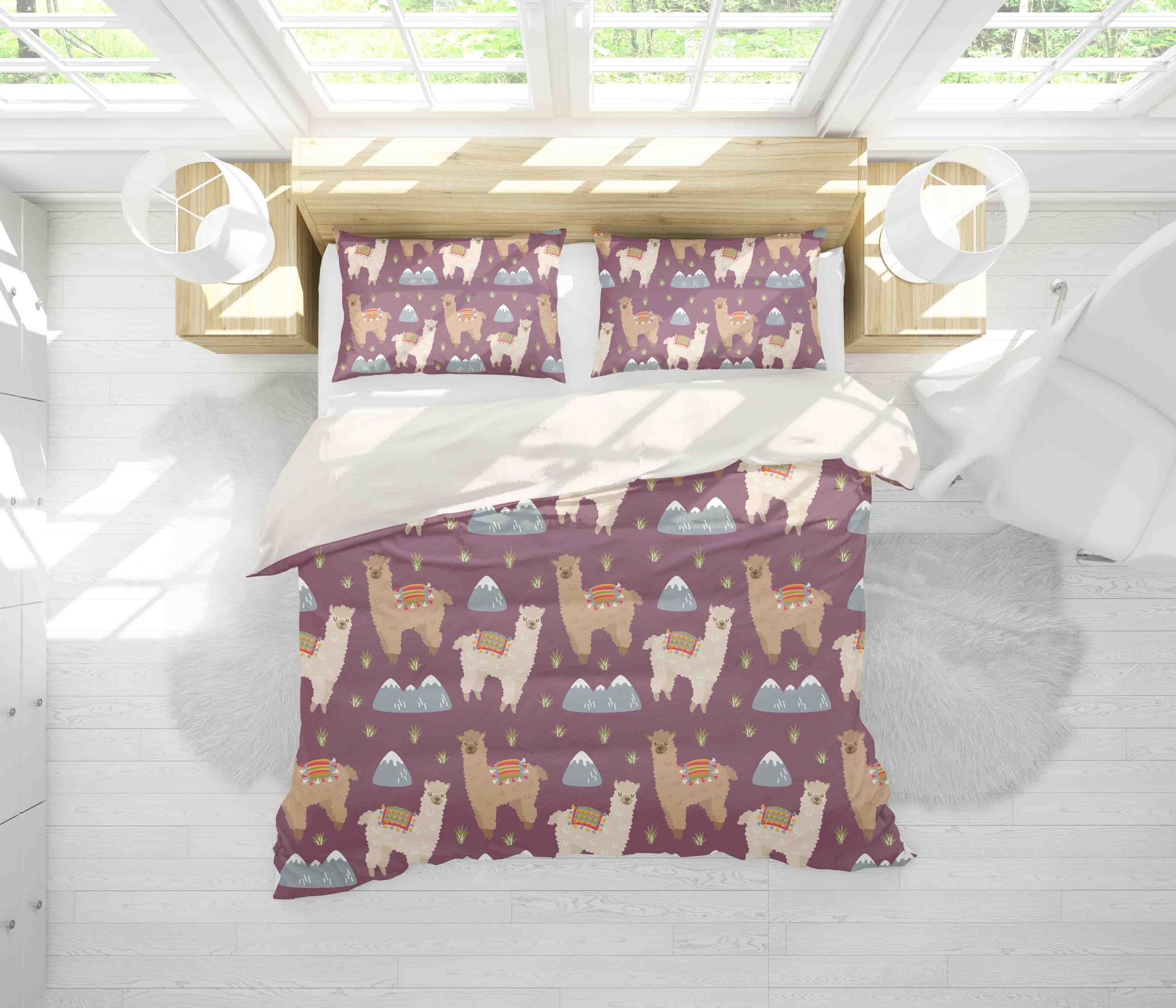 3d Alpaca Claret Purple Bedding Set