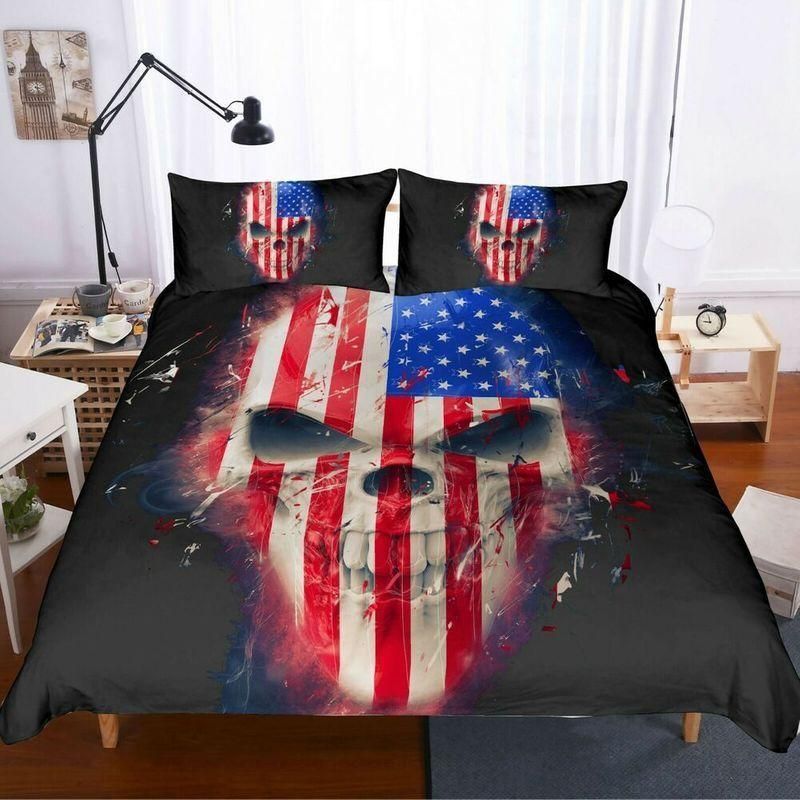 3D America Skull  Bedding Set