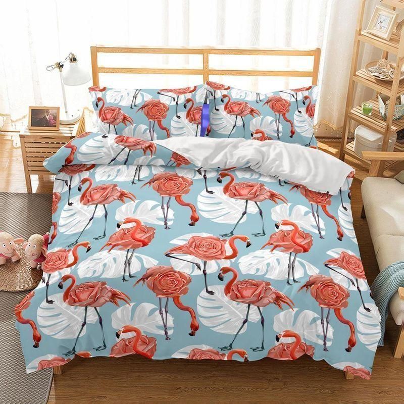 3D Animal Flamingo And Rose Printed Bedding Set