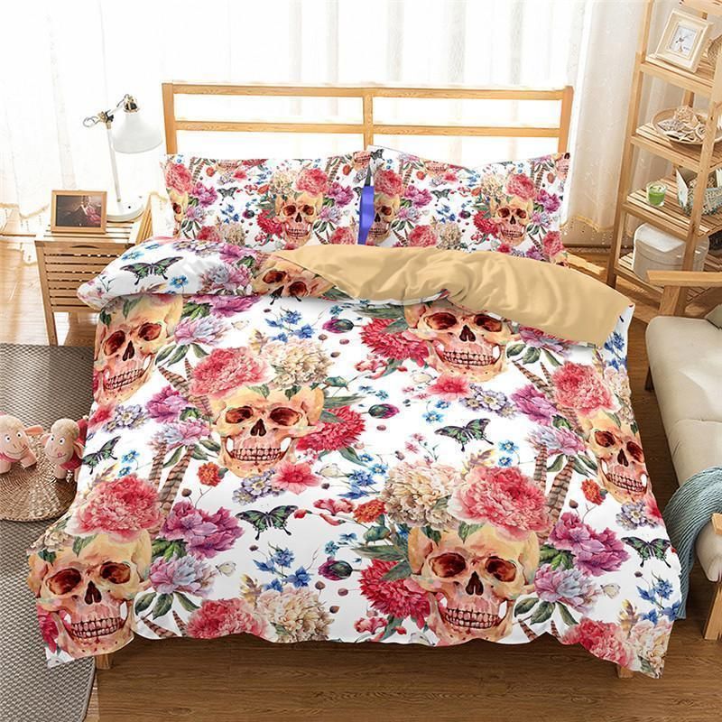 3D Art Pattern Skull Rose Printed Bedding Set