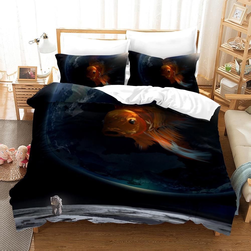 3d Astronaut Earth Space Goldfish Bedding Set