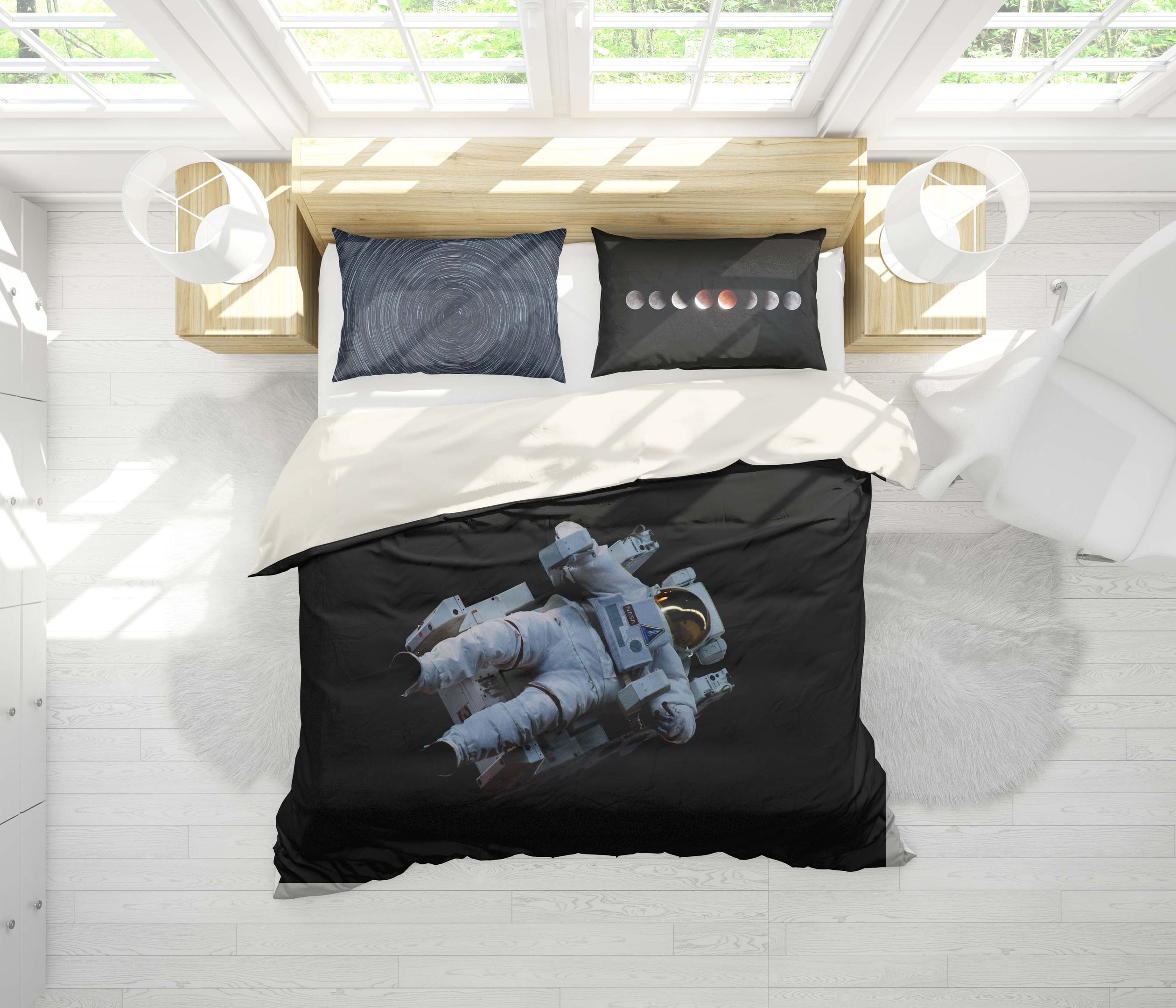 3d Astronaut In Space Black Bedding Set