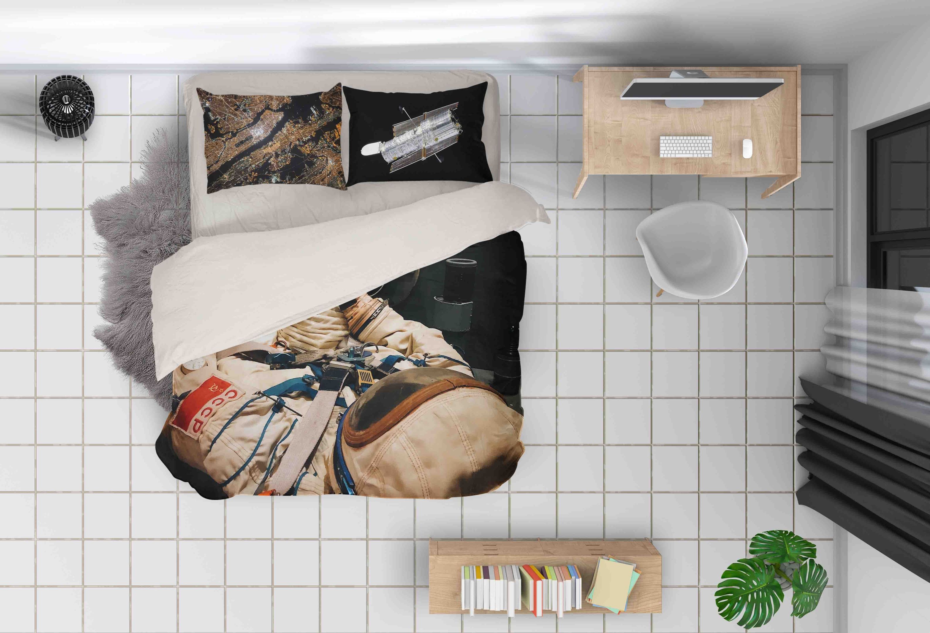 3d Astronaut Pattern Black Bedding Set