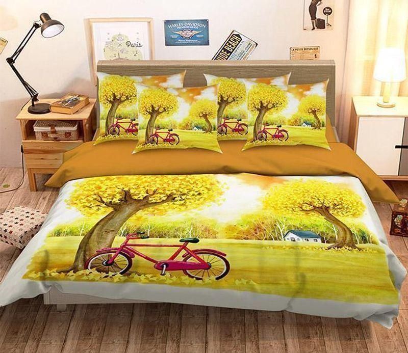 3D Autumn Yellow Maple Printed Bedding Set