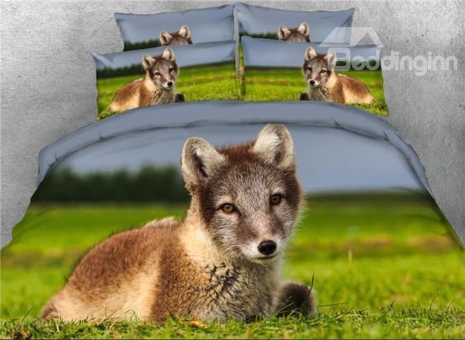 3D Baby Wolf Lying On The Grass Bedding Set