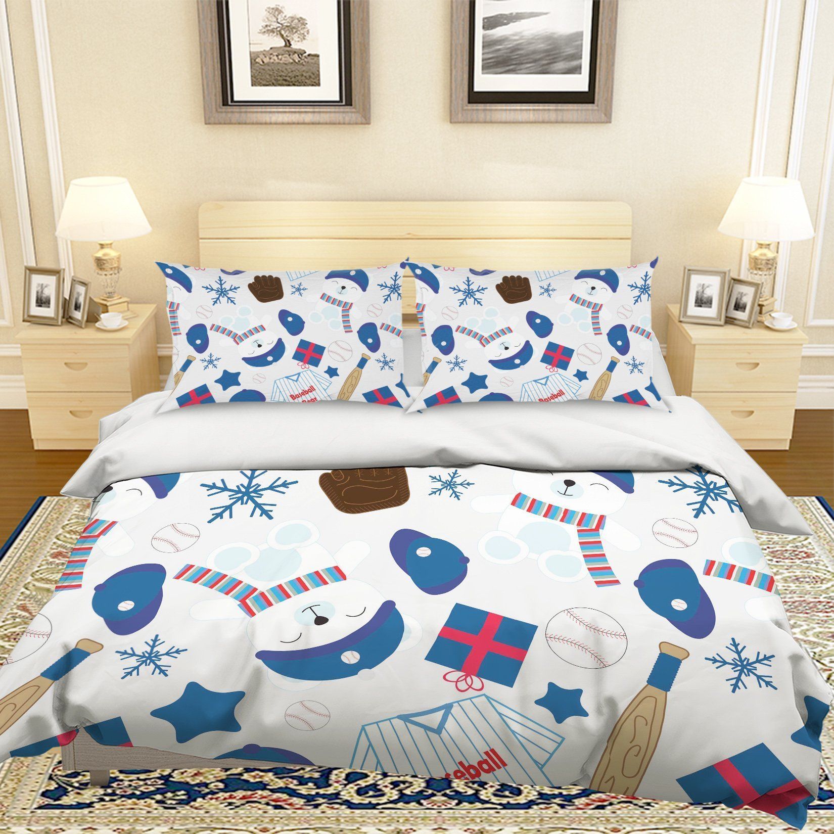 3d Baseball Clothes Hats Comfortable Bedding Set