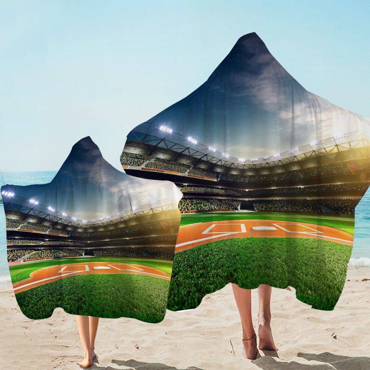 3d Baseball Field Love Sport Pattern Printed Hooded Towel