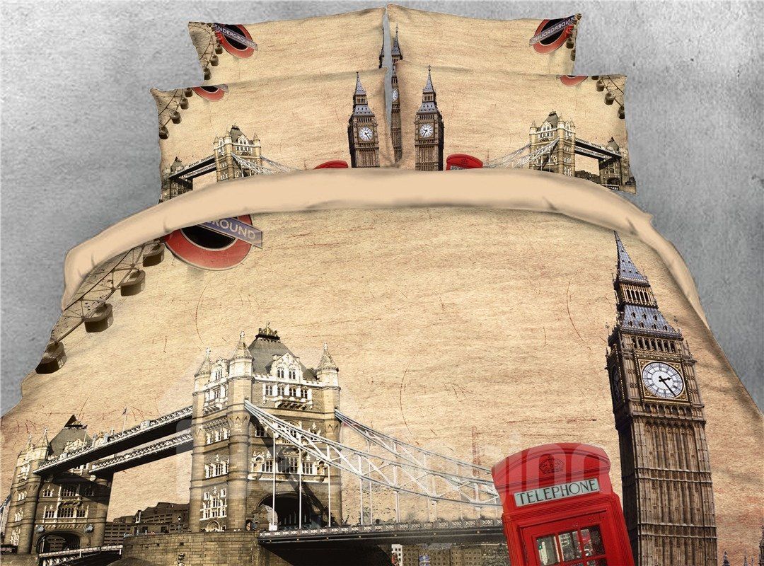 3D Big Ben and Tower Bridge Bedding Set