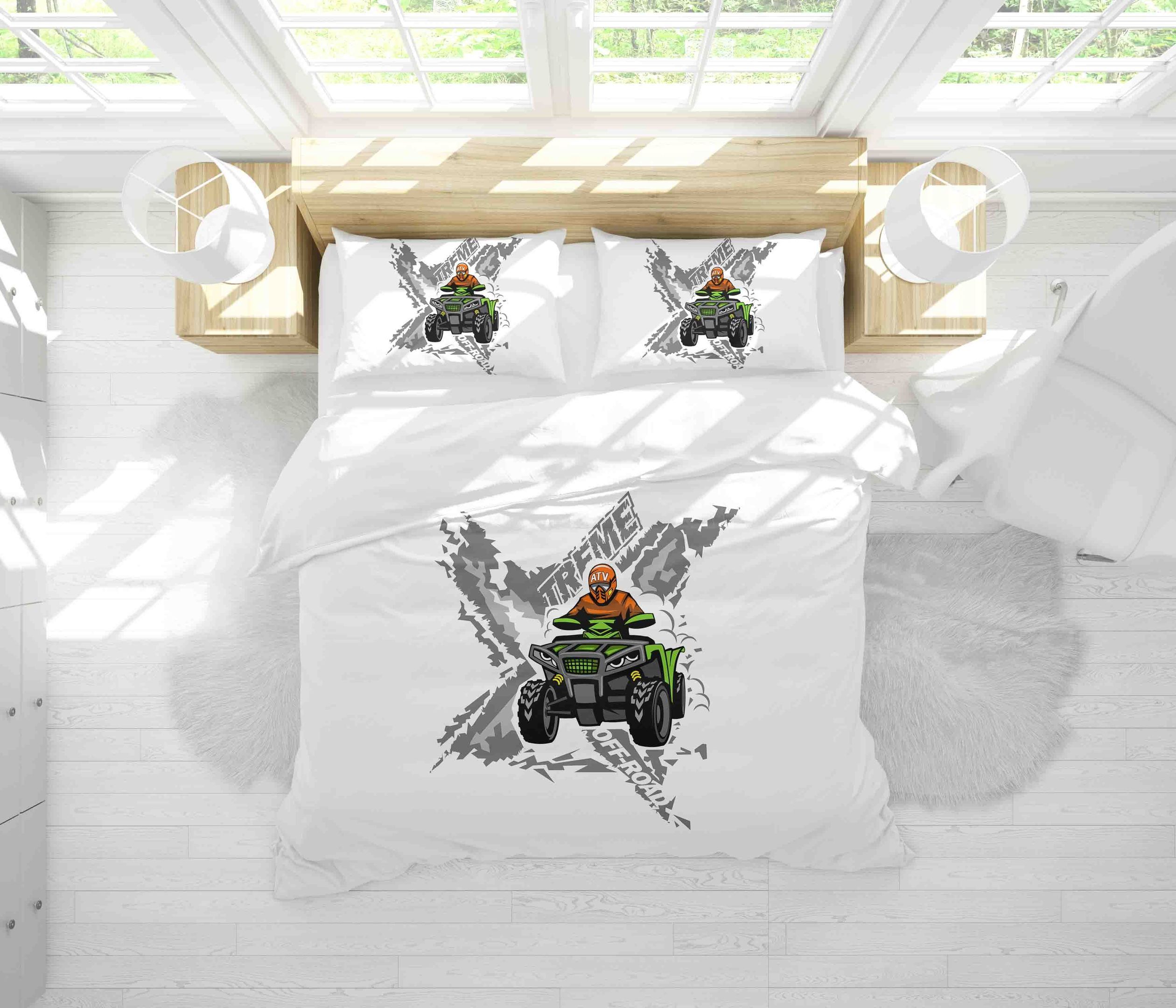 3d Big Foot Truck White Bedding Set