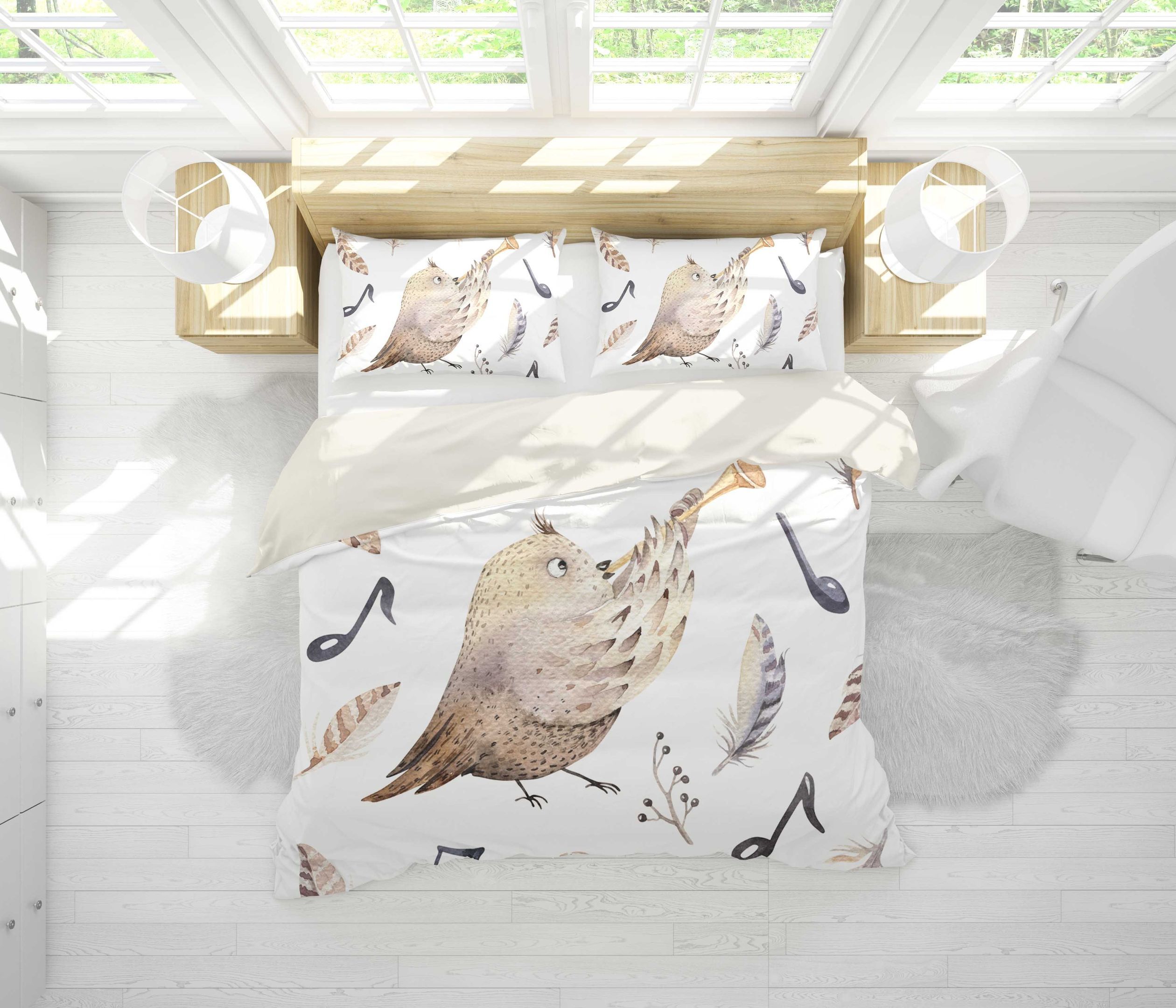3d Bird Feather Playing Solo Bedding Set