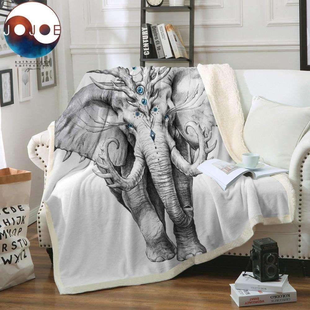 3D Black and White Thin Quilt Elephant Sherpa Fleece Blanket