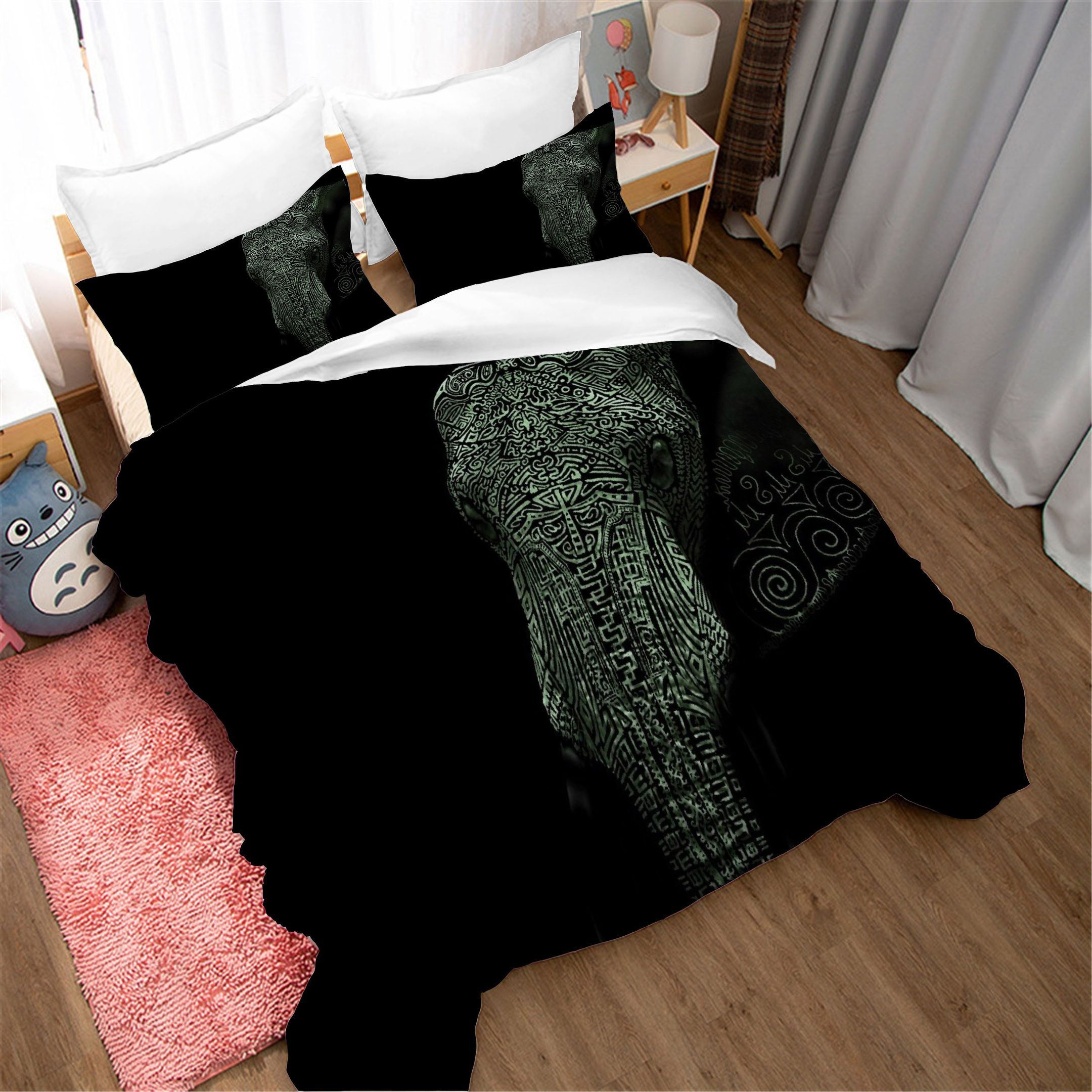 3d Black Animal Elephant Bedding Set